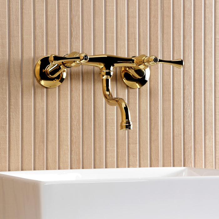 Kingston Brass KS2112BL Kingston Double-Handle Wall Mount Bathroom Faucet, Polished Brass