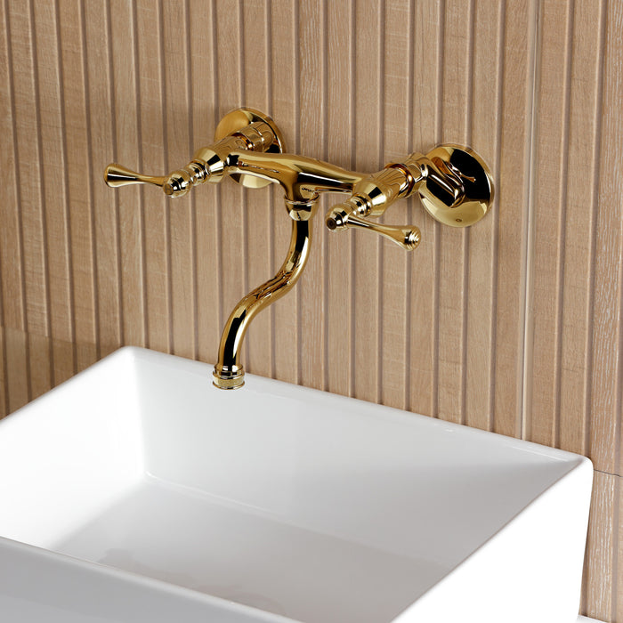 Kingston Brass KS2112BL Kingston Double-Handle Wall Mount Bathroom Faucet, Polished Brass