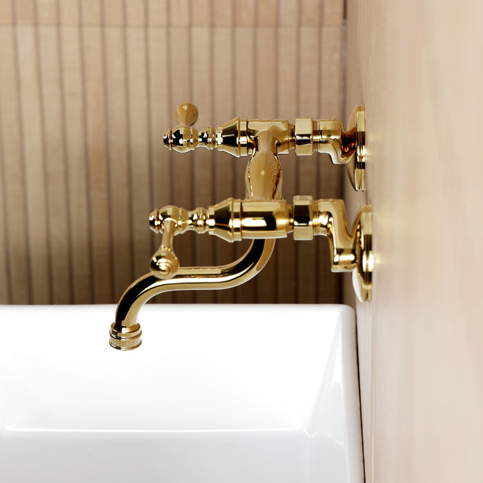 Kingston Brass KS2112BL Kingston Double-Handle Wall Mount Bathroom Faucet, Polished Brass