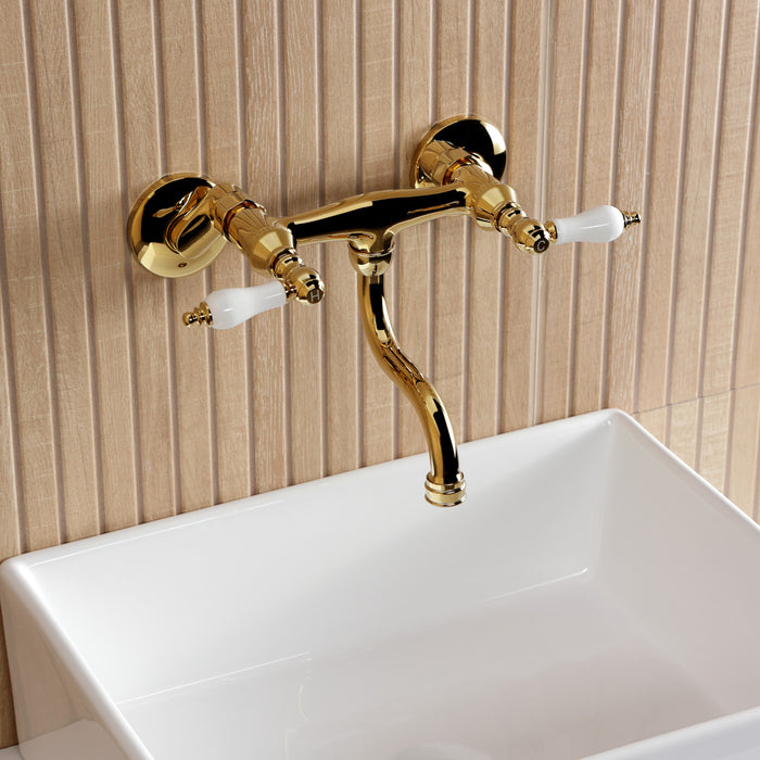 Kingston Brass KS2112PL Kingston Double-Handle Wall Mount Bathroom Faucet, Polished Brass