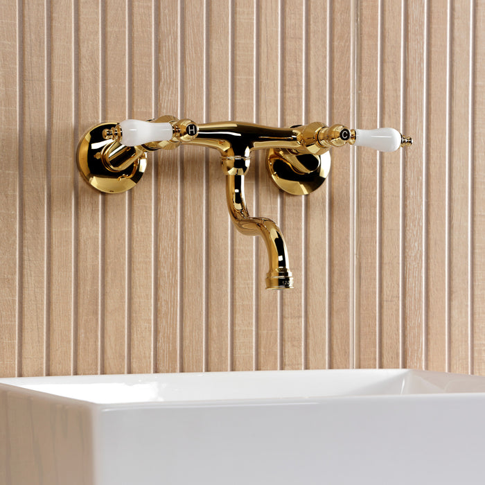 Kingston Brass KS2112PL Kingston Double-Handle Wall Mount Bathroom Faucet, Polished Brass