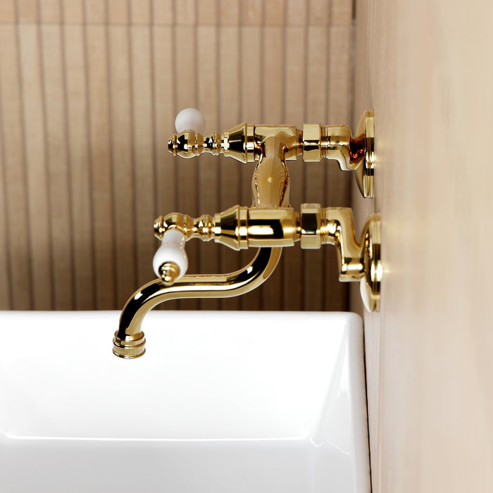 Kingston Brass KS2112PL Kingston Double-Handle Wall Mount Bathroom Faucet, Polished Brass