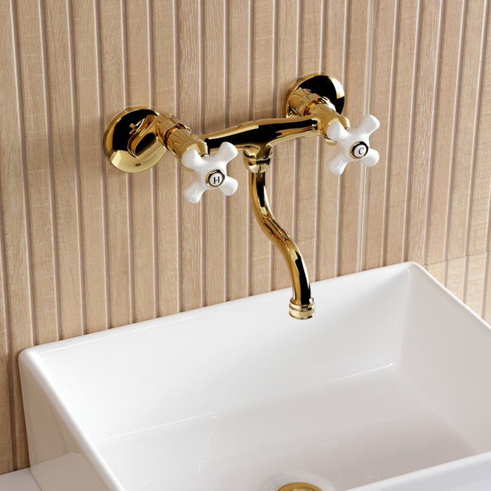 Kingston Brass KS2112PX Kingston Double-Handle Wall Mount Bathroom Faucet, Polished Brass