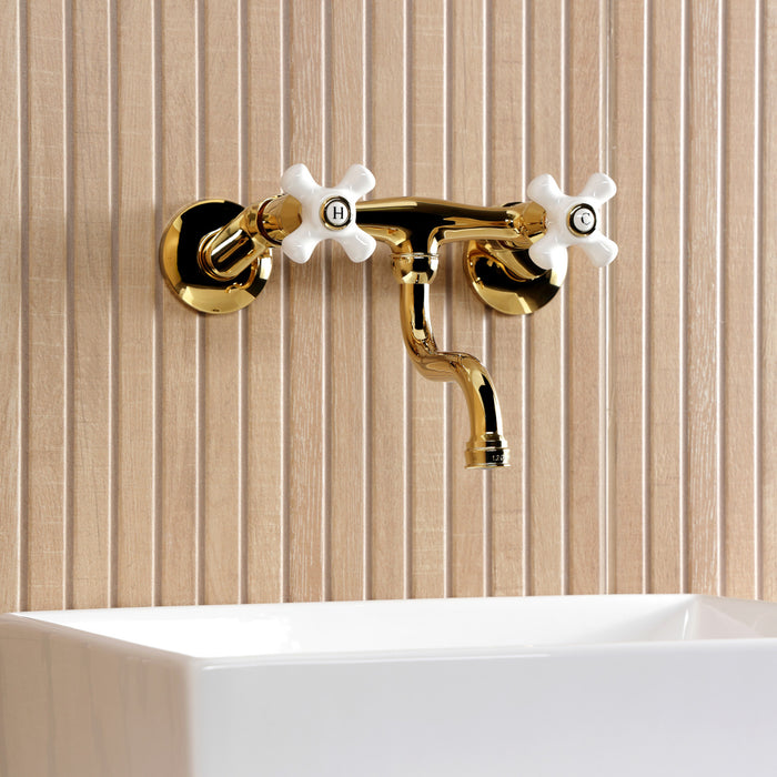 Kingston Brass KS2112PX Kingston Double-Handle Wall Mount Bathroom Faucet, Polished Brass