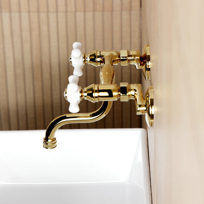 Kingston Brass KS2112PX Kingston Double-Handle Wall Mount Bathroom Faucet, Polished Brass