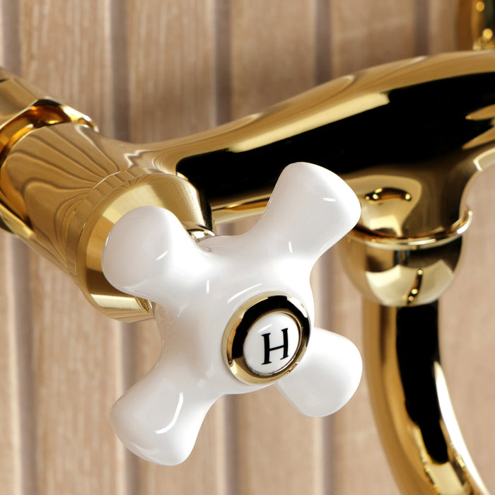 Kingston Brass KS2112PX Kingston Double-Handle Wall Mount Bathroom Faucet, Polished Brass