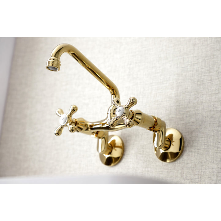 Kingston Brass KS213PB Kingston Double-Handle Wall-Mount Bridge Kitchen Faucet, Polished Brass