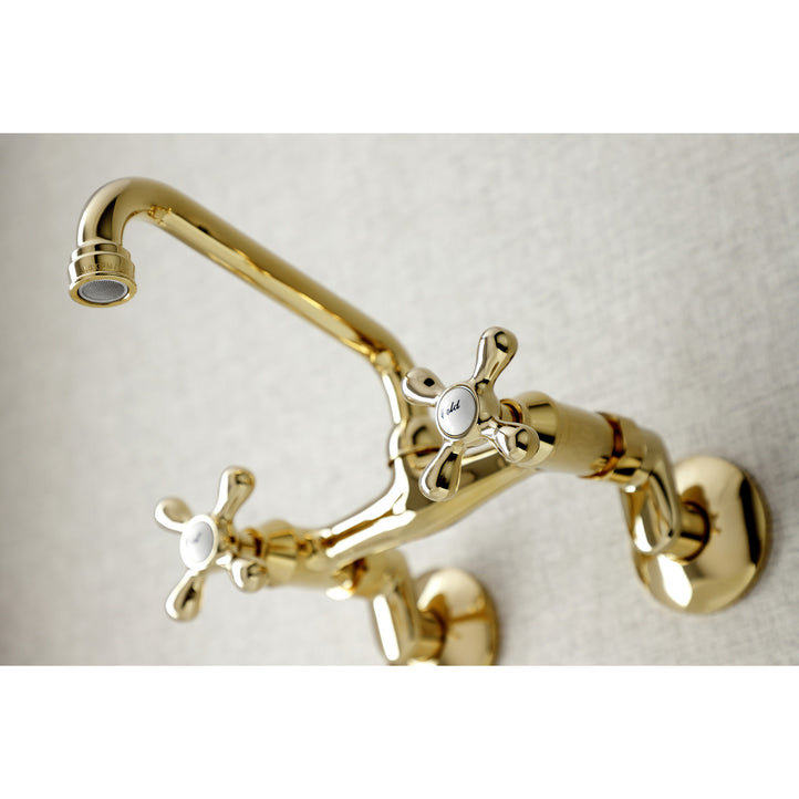 Kingston Brass KS213PB Kingston Double-Handle Wall-Mount Bridge Kitchen Faucet, Polished Brass