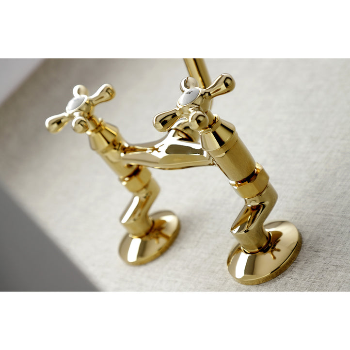 Kingston Brass KS213PB Kingston Double-Handle Wall-Mount Bridge Kitchen Faucet, Polished Brass