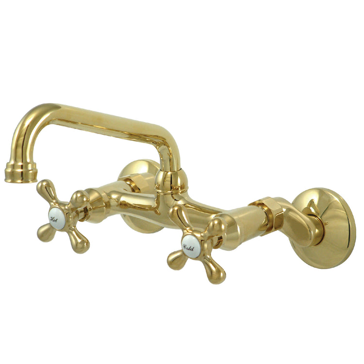 Kingston Brass KS213PB Kingston Double-Handle Wall-Mount Bridge Kitchen Faucet, Polished Brass