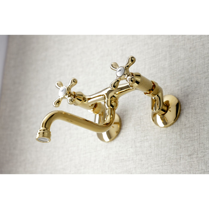 Kingston Brass KS216PB Kingston Adjustable Center Wall Mount Bathroom Faucet, Polished Brass