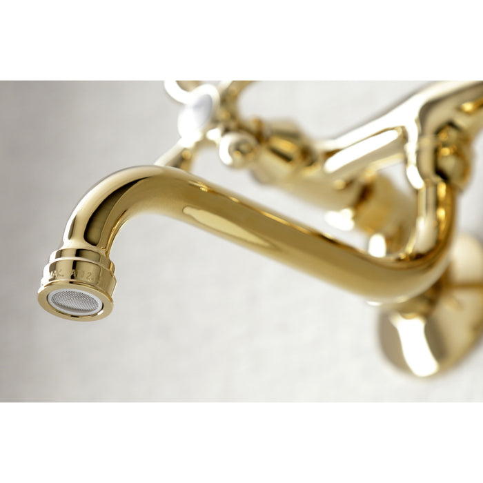Kingston Brass KS216PB Kingston Adjustable Center Wall Mount Bathroom Faucet, Polished Brass