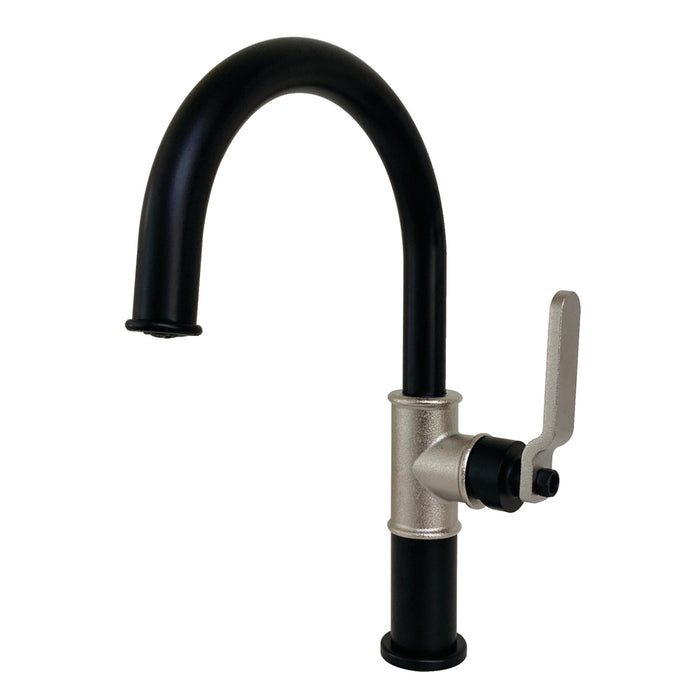 Kingston Brass KS2236KL Whitaker One-Handle Single-Hole Bathroom Faucet with Push Pop-Up Drain, Matte Black/Polished Nickel