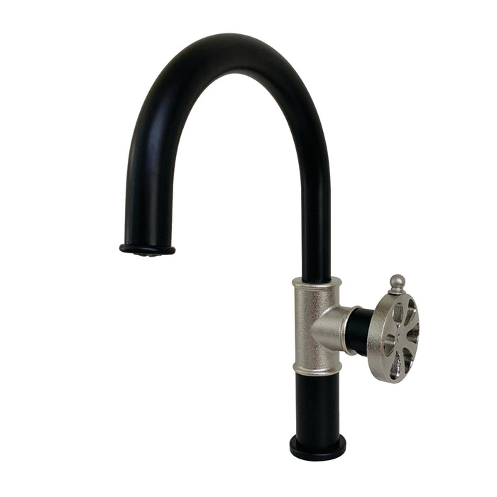 Kingston Brass KS2236RX Belknap One-Handle Single-Hole Bathroom Faucet with Push Pop-Up Drain, Matte Black/Polished Nickel