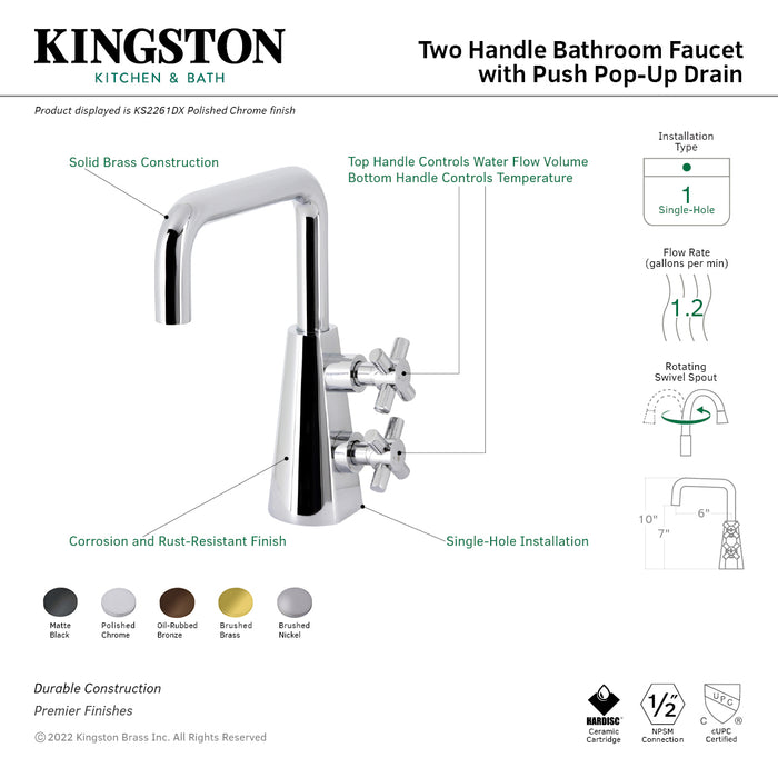 Kingston Brass KS2267DX Constantine Two-Handle Single-Hole Bathroom Faucet with Push Pop-Up Drain, Brushed Brass
