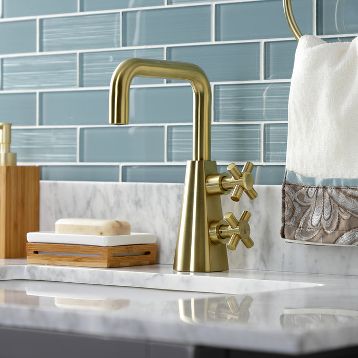 Kingston Brass KS2267DX Constantine Two-Handle Single-Hole Bathroom Faucet with Push Pop-Up Drain, Brushed Brass