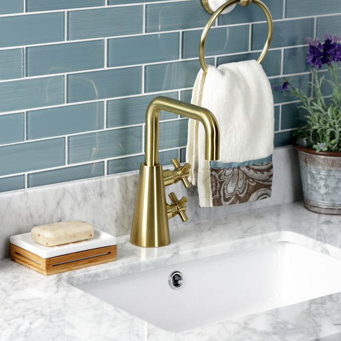 Kingston Brass KS2267DX Constantine Two-Handle Single-Hole Bathroom Faucet with Push Pop-Up Drain, Brushed Brass