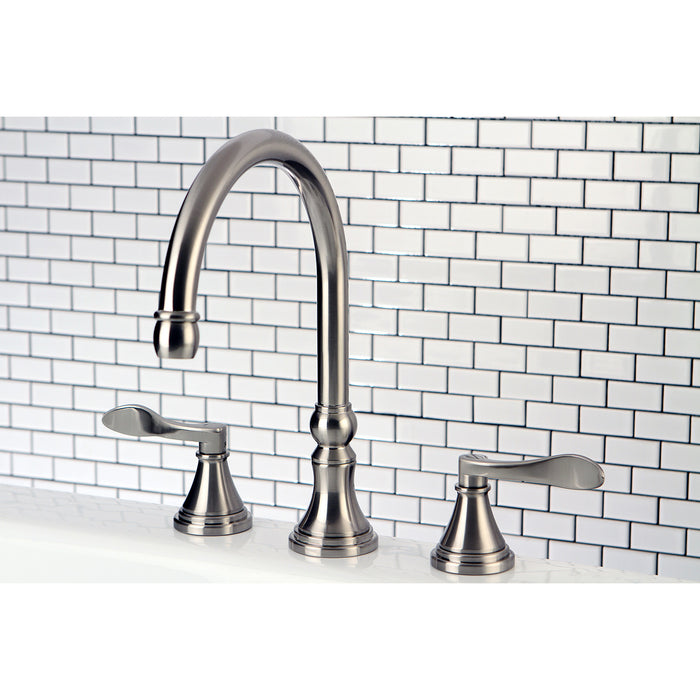 Kingston Brass KS2348DFL NuFrench Two-Handle Deck Mount Roman Tub Faucet, Brushed Nickel