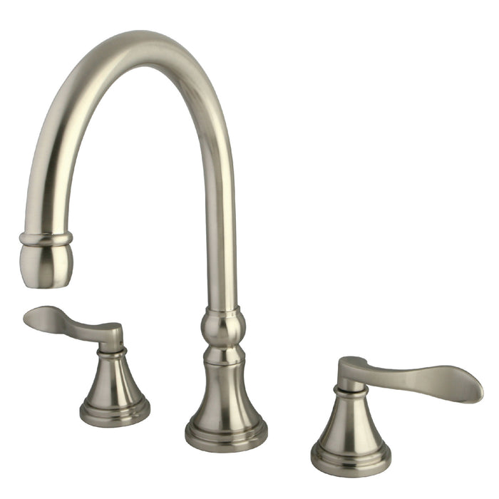 Kingston Brass KS2348DFL NuFrench Two-Handle Deck Mount Roman Tub Faucet, Brushed Nickel