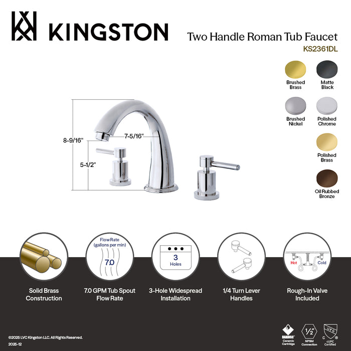 Kingston Brass KS2365DL Concord Two-Handle Deck Mount Roman Tub Faucet, Oil Rubbed Bronze