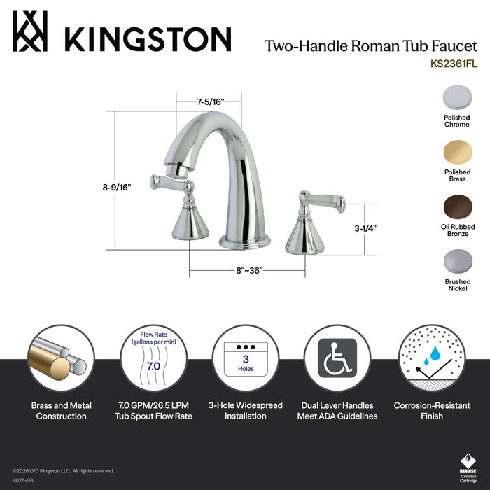 Kingston Brass KS2365FL Roman Two-Handle Deck Mount Roman Tub Faucet, Oil Rubbed Bronze