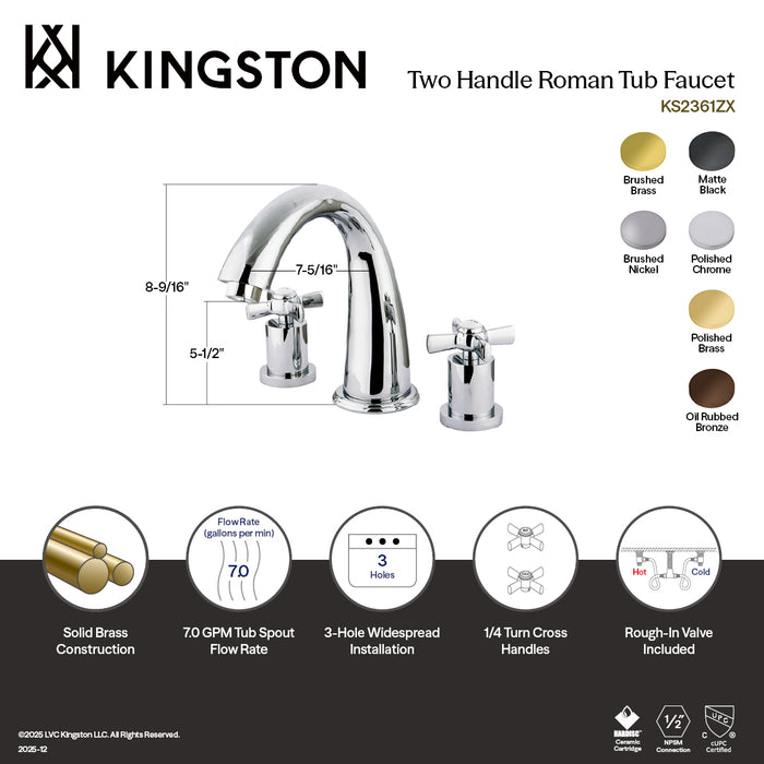 Kingston Brass KS2365ZX Millennium Two-Handle Deck Mount Roman Tub Faucet, Oil Rubbed Bronze