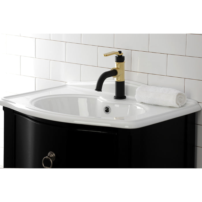 Kingston Brass KS2822KL Whitaker One-Handle Single-Hole Bathroom Faucet with Push Pop-Up Drain, Matte Black/Polished Brass