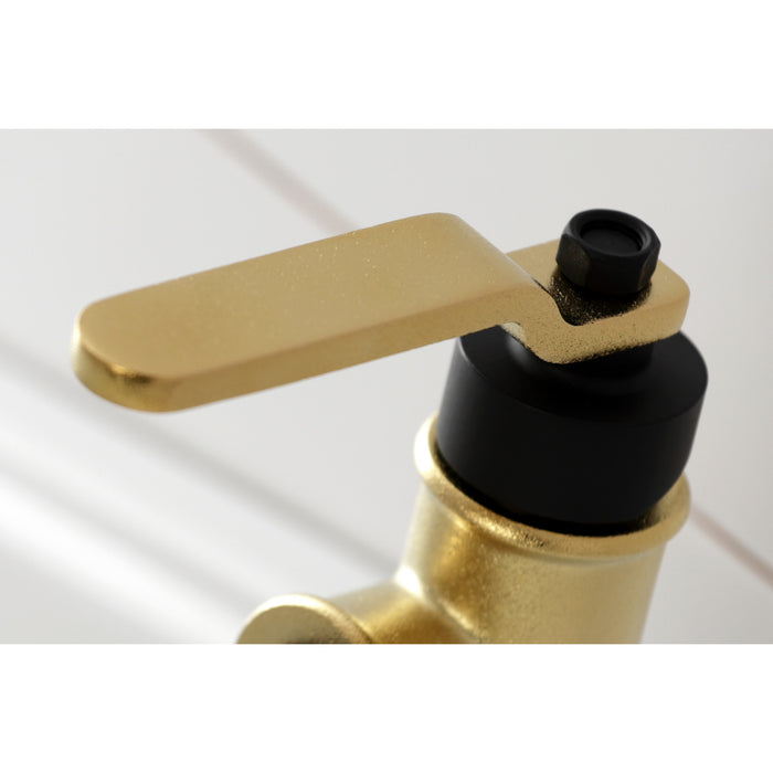 Kingston Brass KS2822KL Whitaker One-Handle Single-Hole Bathroom Faucet with Push Pop-Up Drain, Matte Black/Polished Brass