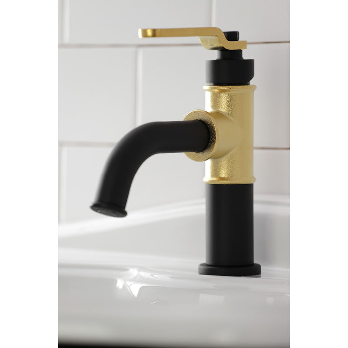 Kingston Brass KS2822KL Whitaker One-Handle Single-Hole Bathroom Faucet with Push Pop-Up Drain, Matte Black/Polished Brass