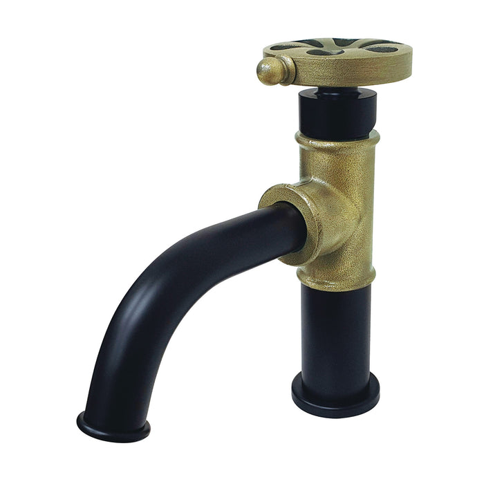Kingston Brass KS2823RX Belknap One-Handle Single-Hole Bathroom Faucet with Push Pop-Up Drain, Matte Black/Antique Brass