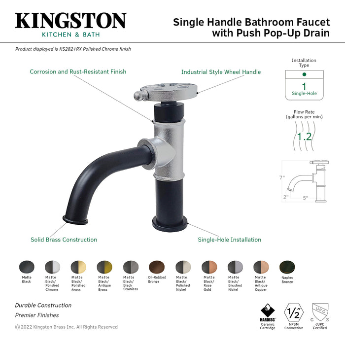 Kingston Brass KS2827RX Belknap One-Handle Single-Hole Bathroom Faucet with Push Pop-Up Drain, Matte Black/Rose Gold