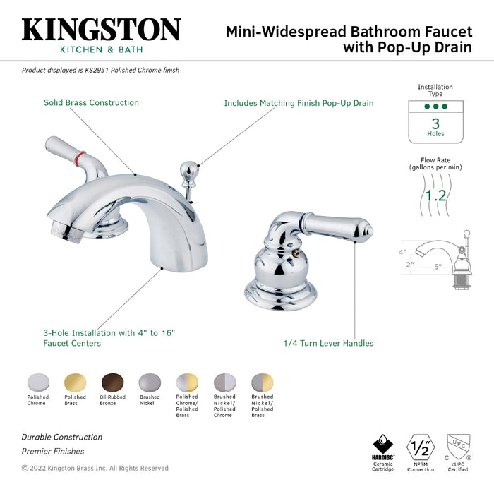 Kingston Brass KS2955  Mini-Widespread Bathroom Faucet with Brass Pop-Up Drain, Oil Rubbed Bronze