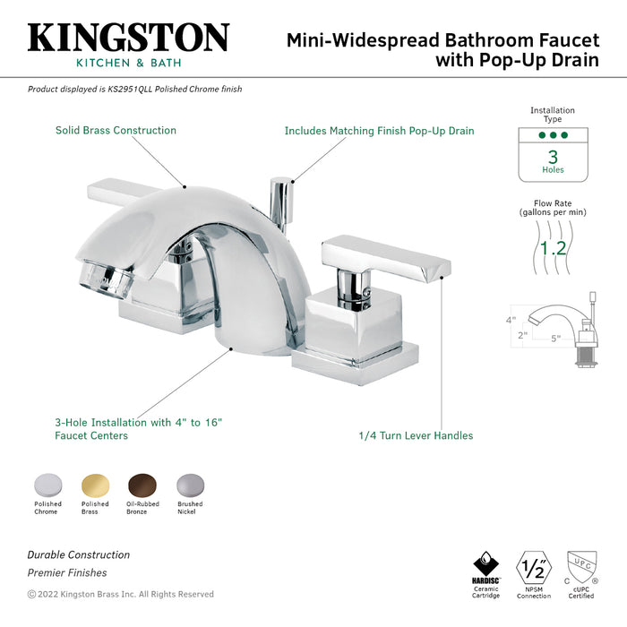 Kingston Brass KS2955QLL Executive Mini-Widespread Bathroom Faucet with Brass Pop-Up Drain, Oil Rubbed Bronze