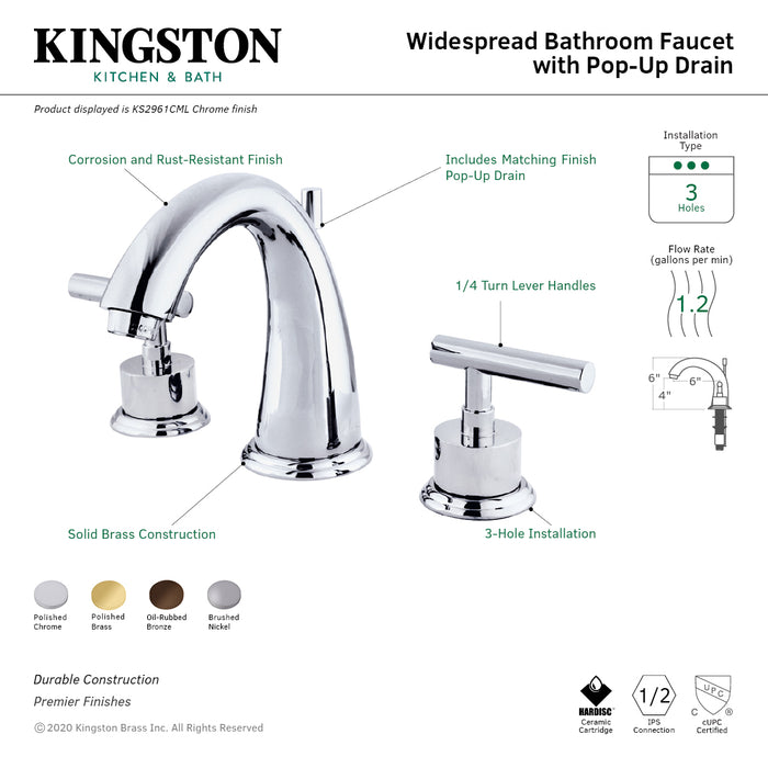 Kingston Brass KS2965CML Manhattan Widespread Bathroom Faucet with Brass Pop-Up Drain, Oil Rubbed Bronze