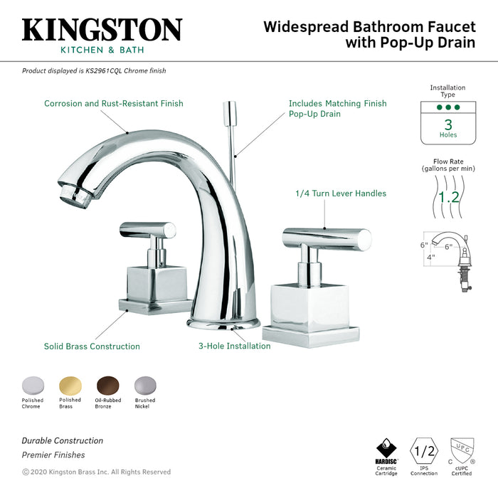 Kingston Brass KS2965CQL Claremont Widespread Bathroom Faucet with Brass Pop-Up Drain, Oil Rubbed Bronze