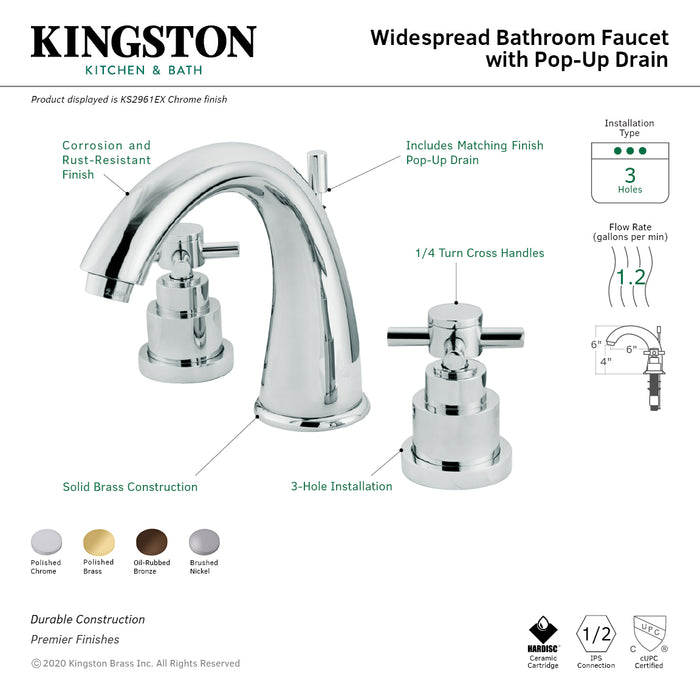 Kingston Brass KS2965EX Elinvar Widespread Bathroom Faucet with Brass Pop-Up Drain, Oil Rubbed Bronze