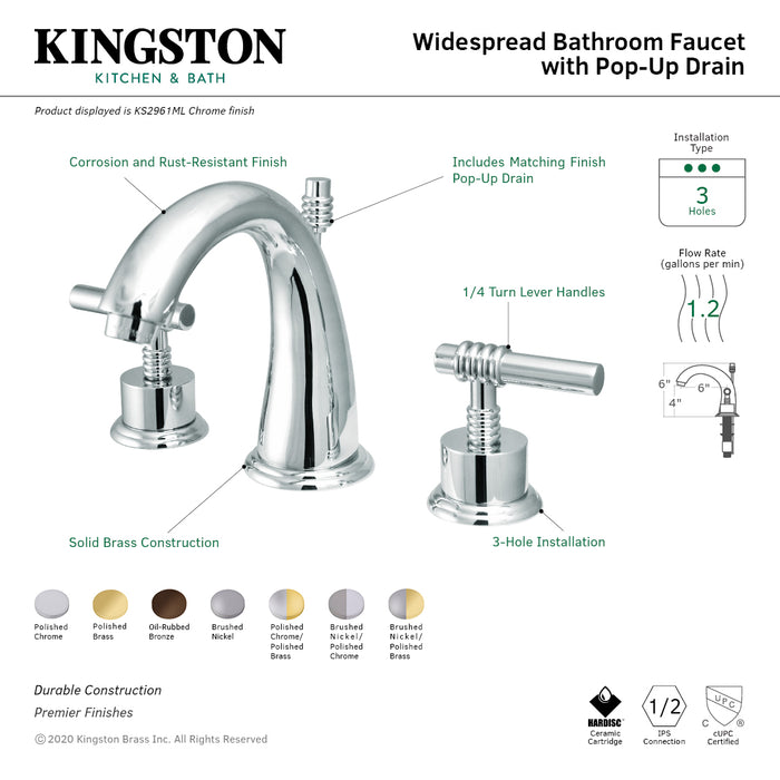 Kingston Brass KS2965ML Milano Widespread Bathroom Faucet with Brass Pop-Up Drain, Oil Rubbed Bronze