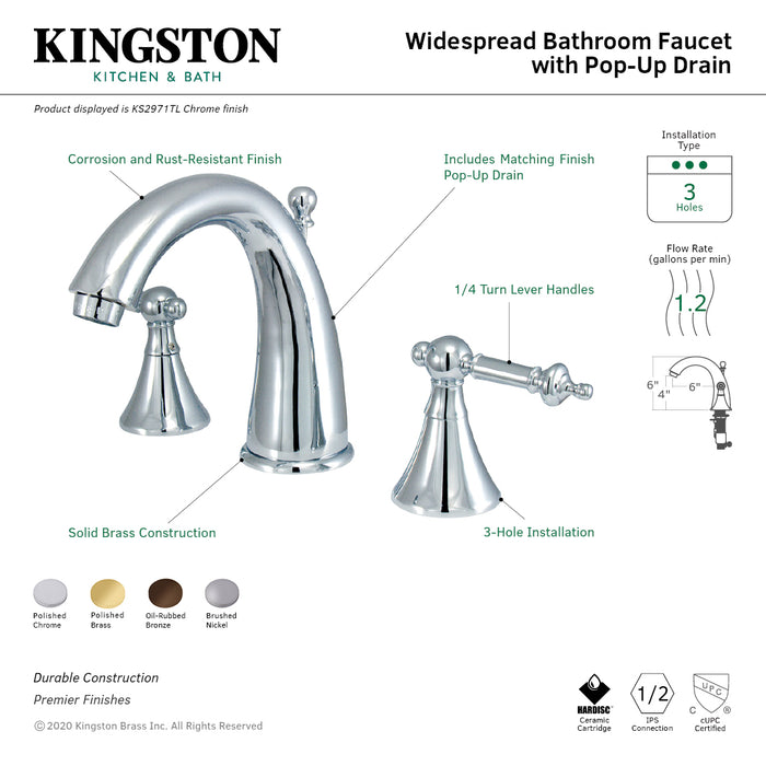 Kingston Brass KS2975TL Templeton Widespread Bathroom Faucet with Brass Pop-Up Drain, Oil Rubbed Bronze