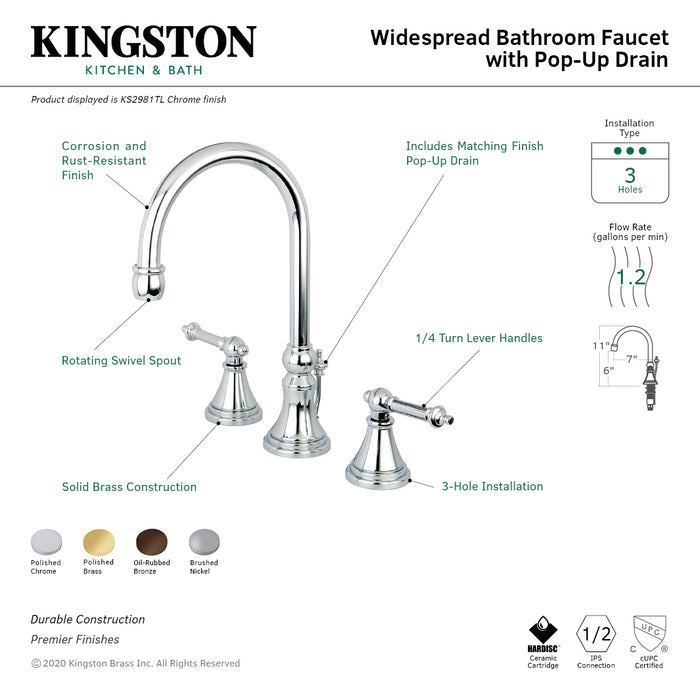 Kingston Brass KS2985TL Templeton Widespread Bathroom Faucet with Brass Pop-Up Drain, Oil Rubbed Bronze