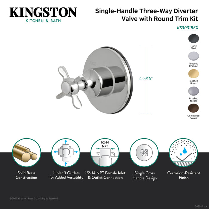 Kingston Brass KS3035BEX  Single-Handle Three-Way Diverter Valve with Round Trim Kit, Oil Rubbed Bronze