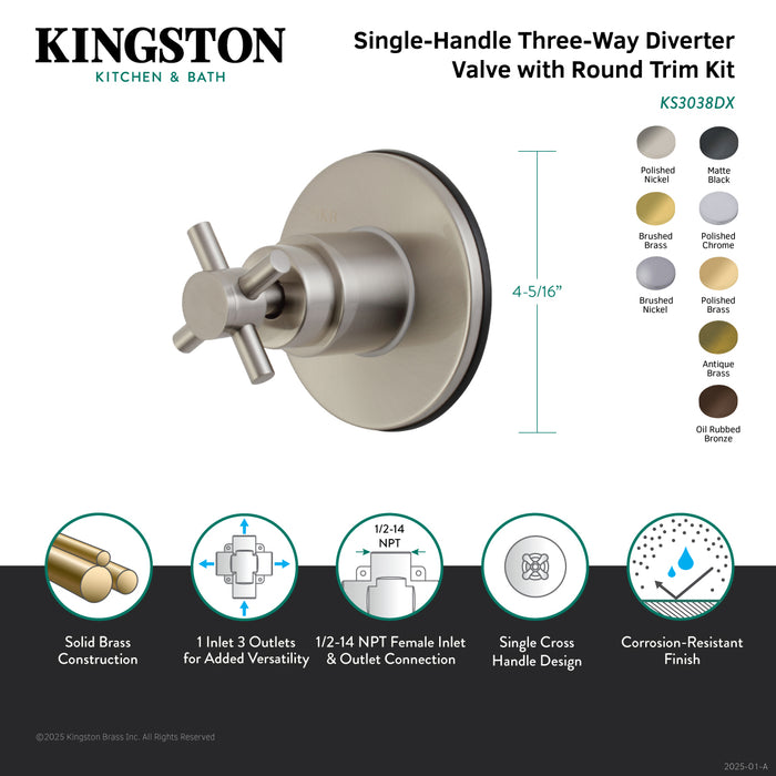 Kingston Brass KS3035DX Concord Single-Handle Three-Way Diverter Valve with Round Trim Kit, Oil Rubbed Bronze