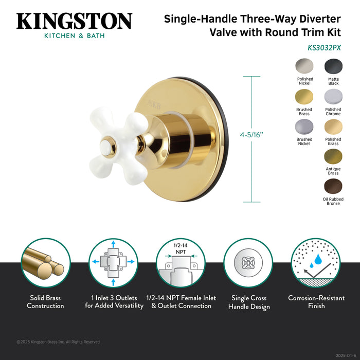 Kingston Brass KS3035PX  Single-Handle Three-Way Diverter Valve with Round Trim Kit, Oil Rubbed Bronze