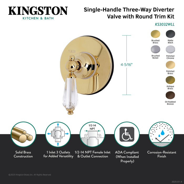 Kingston Brass KS3035WLL Willshire Single-Handle Three-Way Diverter Valve with Round Trim Kit, Oil Rubbed Bronze