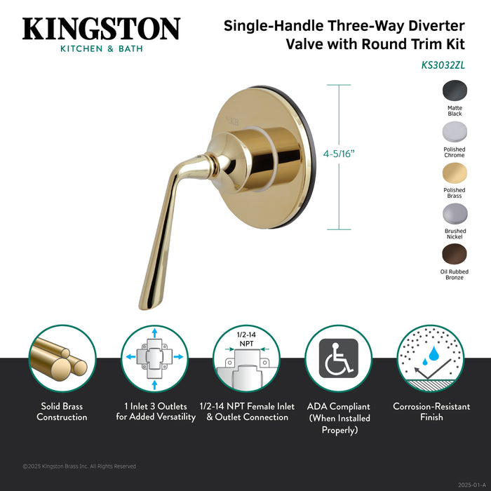 Kingston Brass KS3035ZL  Single-Handle Three-Way Diverter Valve with Round Trim Kit, Oil Rubbed Bronze