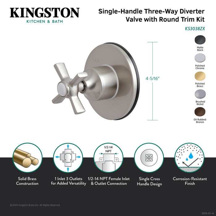 Kingston Brass KS3035ZX  Single-Handle Three-Way Diverter Valve with Round Trim Kit, Oil Rubbed Bronze