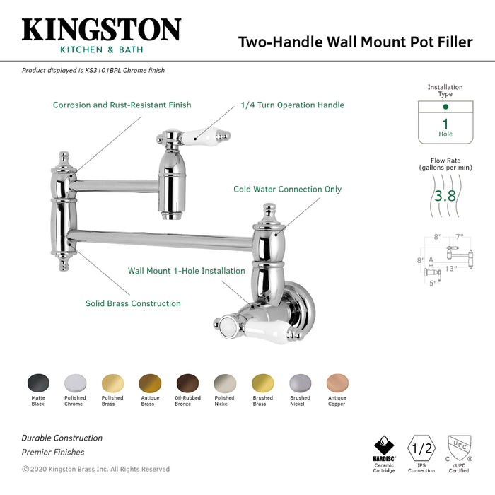 Kingston Brass KS3105BPL Bel-Air Wall Mount Pot Filler Faucet, Oil Rubbed Bronze