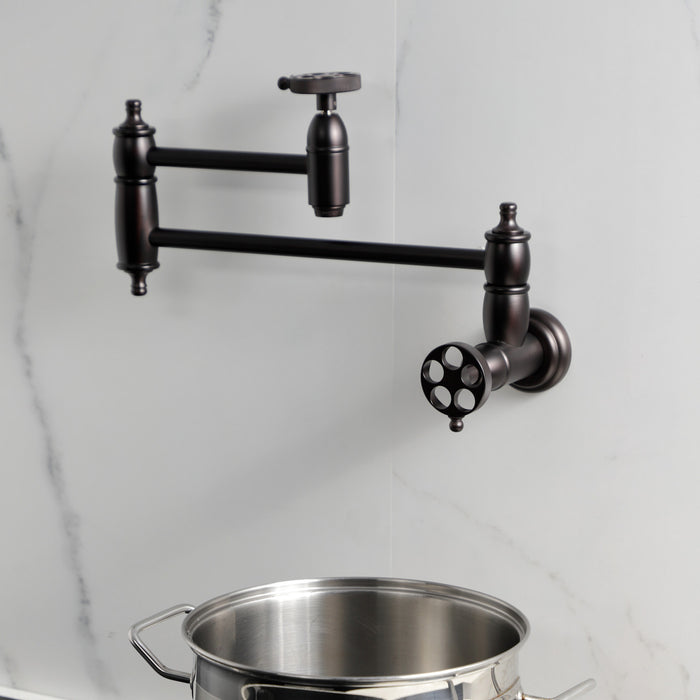 Kingston Brass KS3105RKZ Wendell Wall Mount Pot Filler Faucet with Knurled Handle, Oil Rubbed Bronze