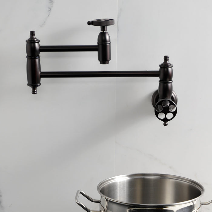 Kingston Brass KS3105RKZ Wendell Wall Mount Pot Filler Faucet with Knurled Handle, Oil Rubbed Bronze