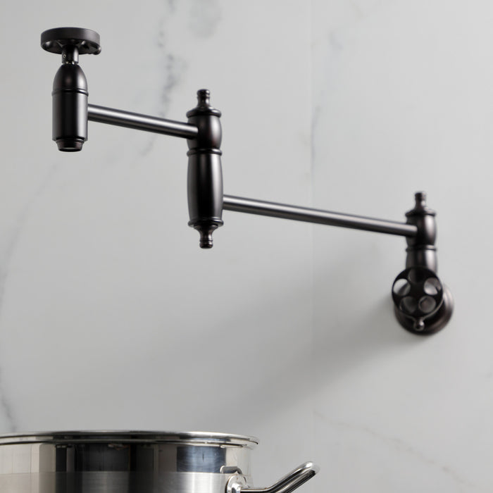 Kingston Brass KS3105RKZ Wendell Wall Mount Pot Filler Faucet with Knurled Handle, Oil Rubbed Bronze
