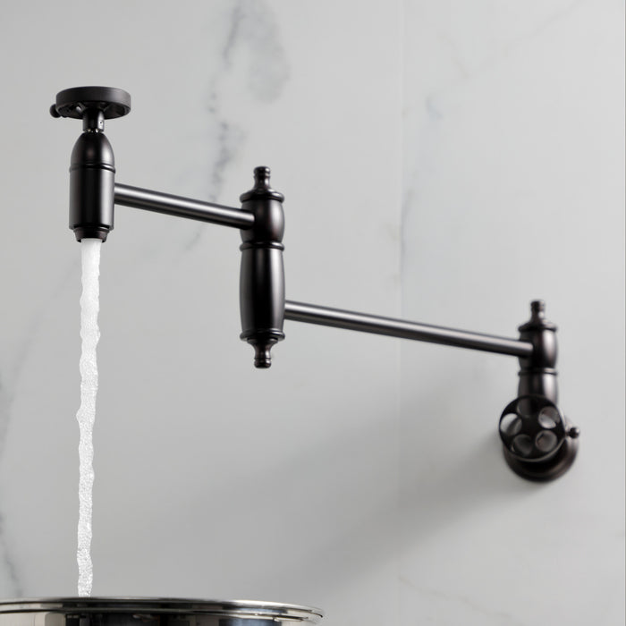 Kingston Brass KS3105RKZ Wendell Wall Mount Pot Filler Faucet with Knurled Handle, Oil Rubbed Bronze